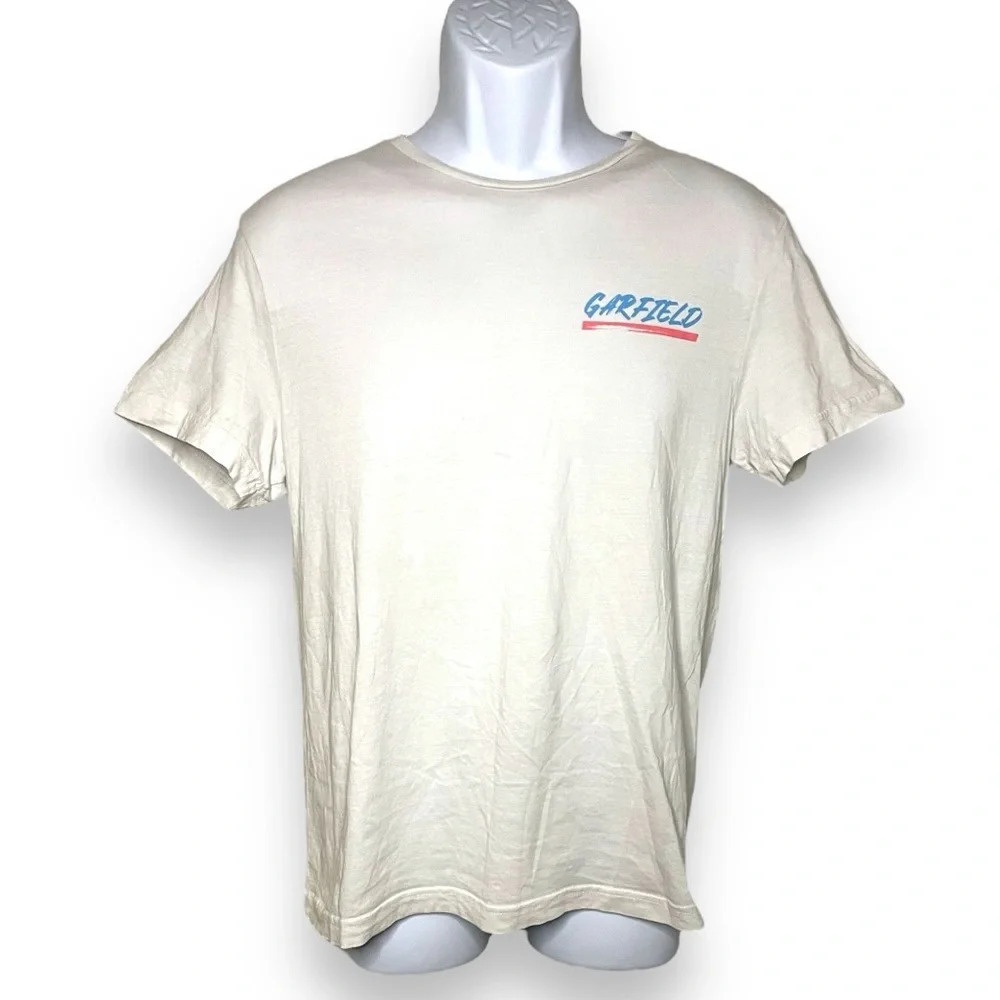 H&M Garfield Drop the Beat Graphic T-Shirt Small | Beige Cotton Tee - Picture 7 of 9